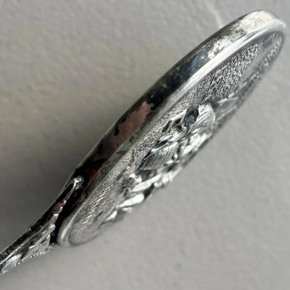 Vintage Hans Jensen Denmark Silver Plated Hand Mirror Repoussé Stamped Danish - Picture 9 of 13